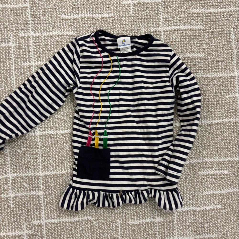 Florence Eiseman Top- Striped Kids Shirt with Crayon Design